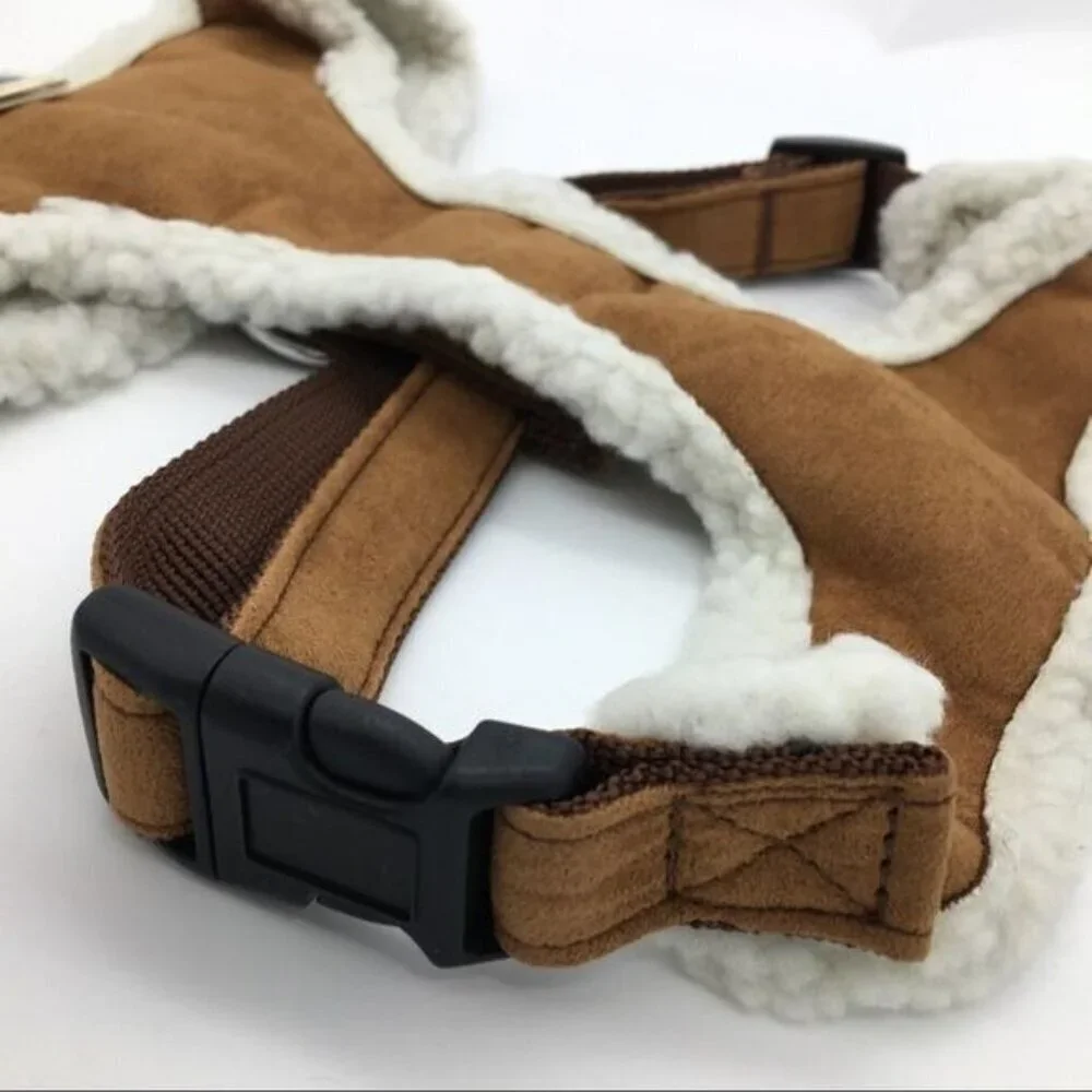 East Side Collection Cozy Sherpa Dog Pet Harness Faux Suede Size Large NEW